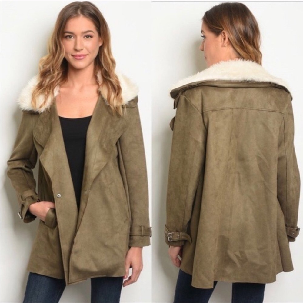 OLIVE FAUX SUEDE OVERSIZED BOYFRIEND JACKET